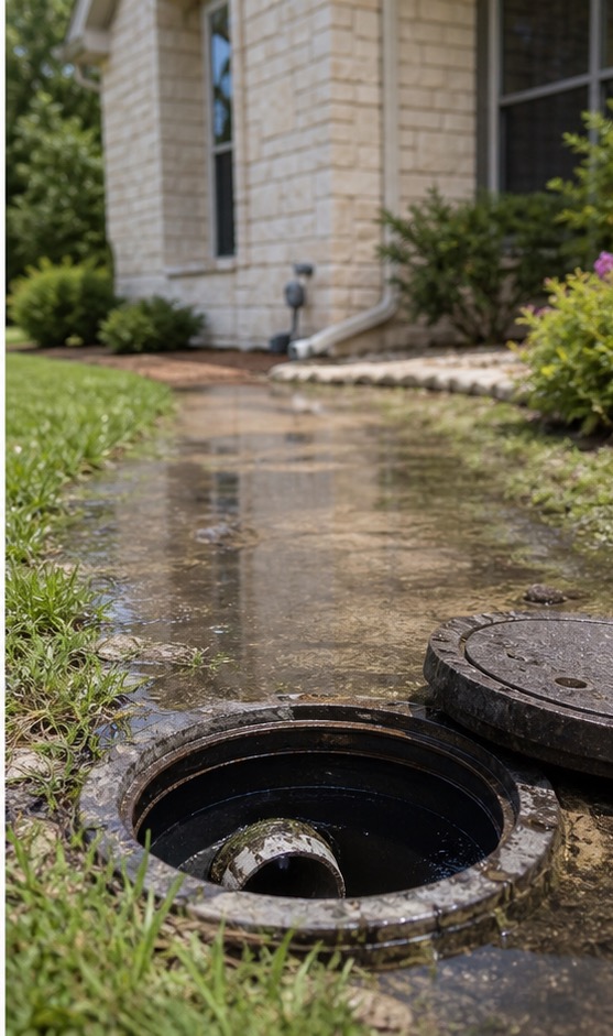 Sewer line repair context outside a home