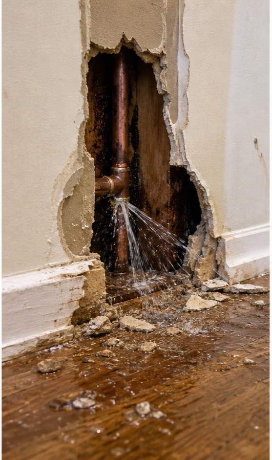 Active plumbing leak under a fixture